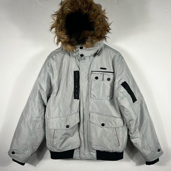 🔥🔥 ROCAWEAR  lgoose Coat Puffer Jacket Removable Hood Gray Men Sz Medium - GUC - Picture 1 of 15